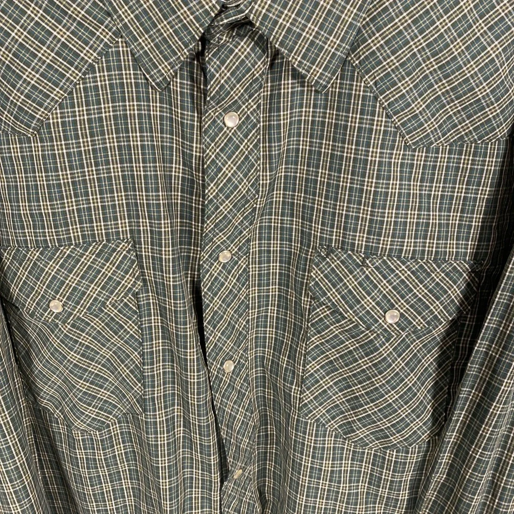 Wrangler Pearl Snap Shirt Mens XL Green Plaid L/S Western Cowboy Rodeo W1 - Picture 4 of 6